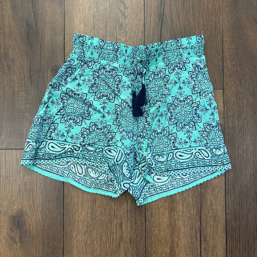 Justice 18-20 Paisley Print Teal Blue Shorts